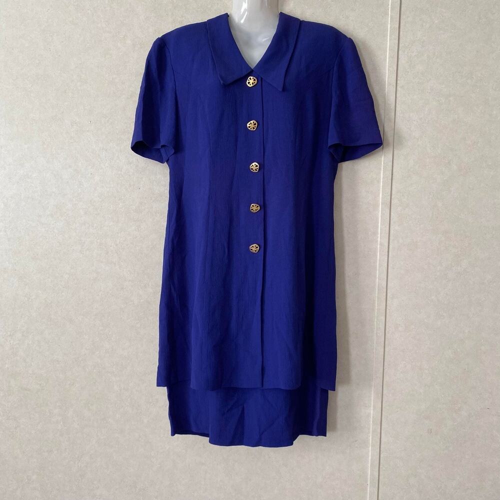 Virgo II Vintage Button Down Dress Short Sleeve With Collar,‎ Royal Blue, Size 8